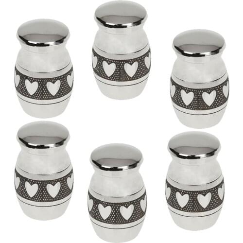 6pcs Heart Pattern Stainless Steel Cremation Urn Ash Holder Memorial Container Mini Jar Pot Pendant Jewelry