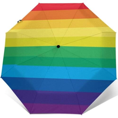 Automatic Umbrella Striped Multicolored Rainbow three-fold umbrella women men rain umbrella