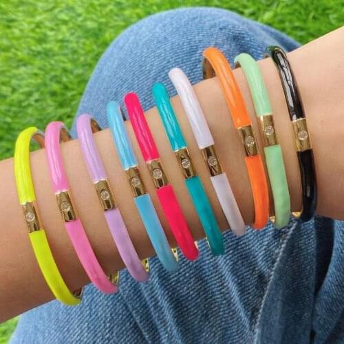 5PCS, Simple Rainbow Enamel Thin Bangles Female Ethnic Geometric Cuff Bangle Female Fashion Jewelry