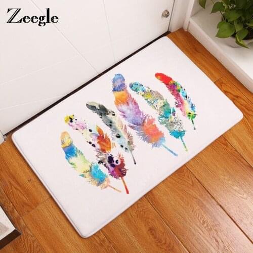 Zeegle Watercolor Feathers Door Mats Flannle Carpet In the Living Room Bedside Mat For Bedroom Non-slip Bathroom Toilet Rugs