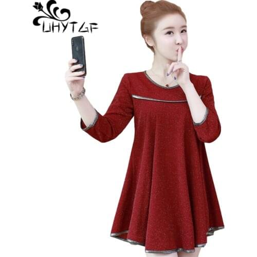 UHYTGF T-Shirt Female Long Sleeve Pullover Casual Spring Tops Womens Solid Wild Elegant Ladies Loose 5XL Plus Size Blouses 2009