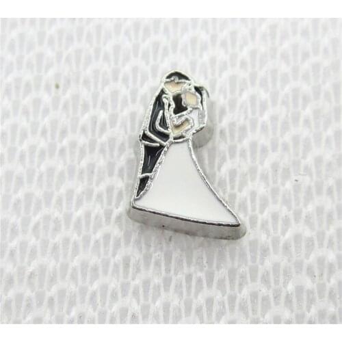 Hot selling 100pcs/lot groom and bride floating charms living glass floating memory charms