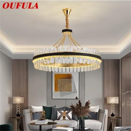 OUFULA Chandelier Crystal Pendant Lamp Postmodern Home Leather Round Light Fixture for Living Dining Room