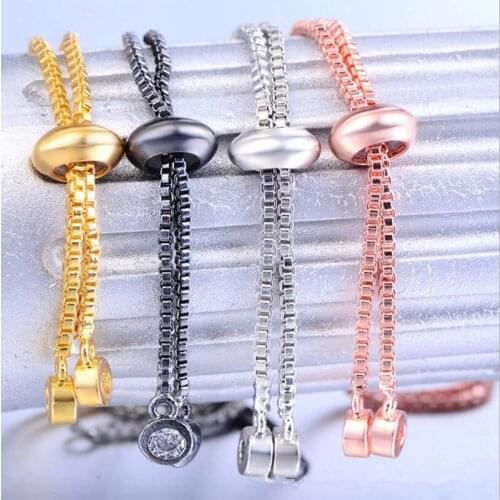Extension Chain Copper 2 Loops Rhinestone Simple Adjustable Slider Chains Accessories Women Fashion Charm Bracelets DIY Making