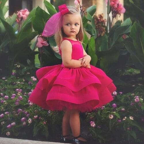 Lovely Princess Flower Girls Dresses Sleeveless Knee Length For Wedding Ruffle Satin Birthday Party Girls Pageant Dresses