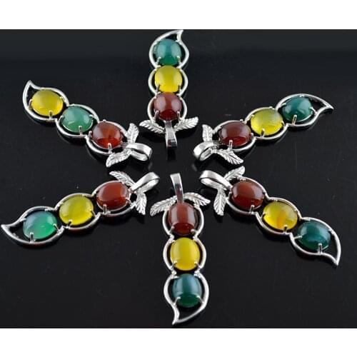 Natural Colorful Stone Beads Inlay Alloy Pea Pod Pendant For Necklace Making Christmas Gift For Women 20pc/lot