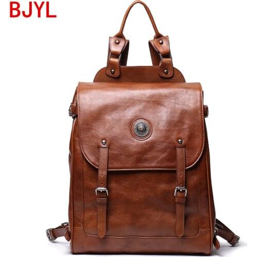New handmade retro mens backpack vegetable tanned leather men large capacity computer bag leather travel backpacks