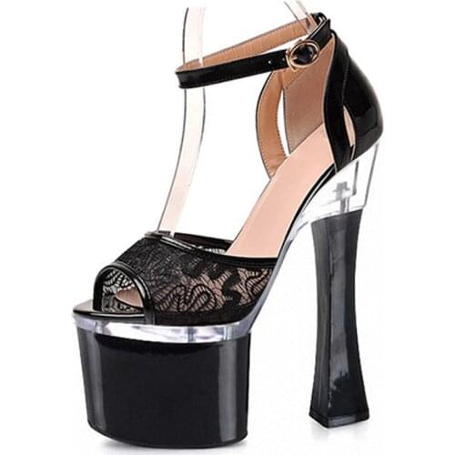 Spring and summer new products high heels with fish-mouth sandals, 17-18cm south Korean waterproof platform and lace Dance Shoes