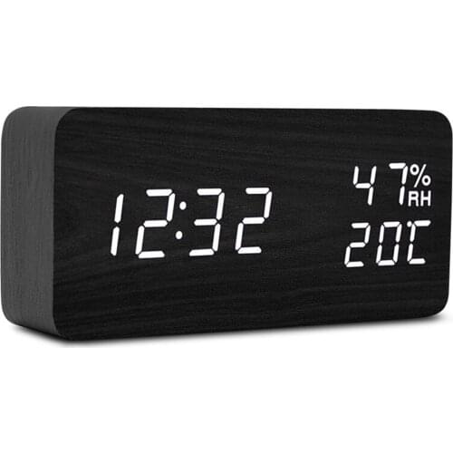 NEW od Square LED Alarm Clock Desktop Table Digital Thermometer Wood Date Display