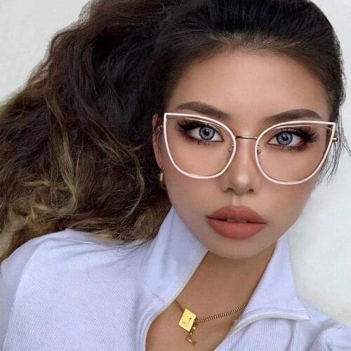80088 Anti-blue Light Cat Eye Metal Glasses Frame Spring Leg Optical Fashion Computer Eyeglasses for Men Women