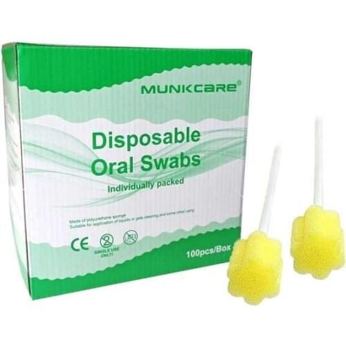 100pcs Munkcare Disposable Oral Care Swab Baby Oral Cleaning Sponge Stick Yellow Plum Shape Care Brush