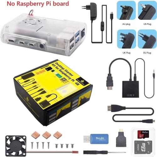Original Raspberry Pi 4B Kit+ABS Case+32GB SD Card+US EU UK AU Plug Power Adapter+Fan+Cable for Raspberry Pi 4(No Board)