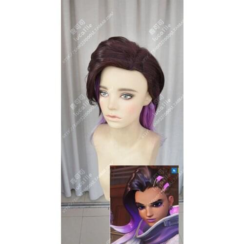 Game OW Sombra/Olivia Colomar Cosplay Wig Brown Purple Whtie Ombre Mixed Colors Heat Resistant Synthetic Hair Wigs + Wig Cap