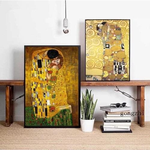 Kiss By Gustav Klimt Poster Adele Bloch-Bauers Portrait Abstract Canvas Painting Prints Wall Art Picture for Living Room Decor