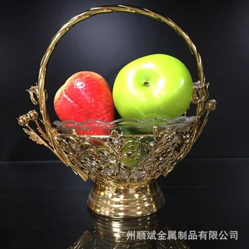 European style glass metal double layer fruit plate environmental protection and health high end model room decoration with Diam