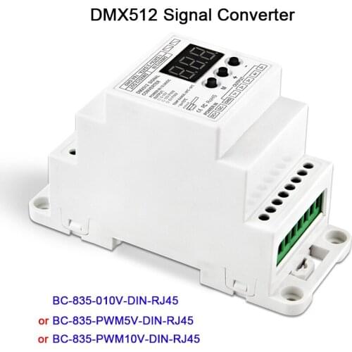 Led 5CH Din Rail DMX512 controller,/1990 signal to 0-10V or PWM 10V 5V signal converter DC12V-24V,BC-835-010V-DIN-RJ45