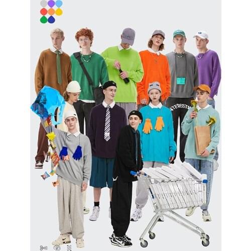 14 Colors Sweater Couple Friend High Street Trendy Classic Basic Loose Casual Daily All-Match Round Neck Knitting Men Pullovers