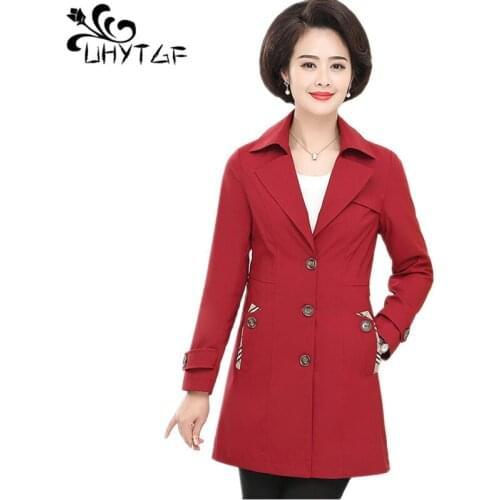 UHYTGF Autumn New Womens Trench Coat Korean splice Fashion Female Hooded Coats 5XL Plus size tops Slim Women Trench Coats X422
