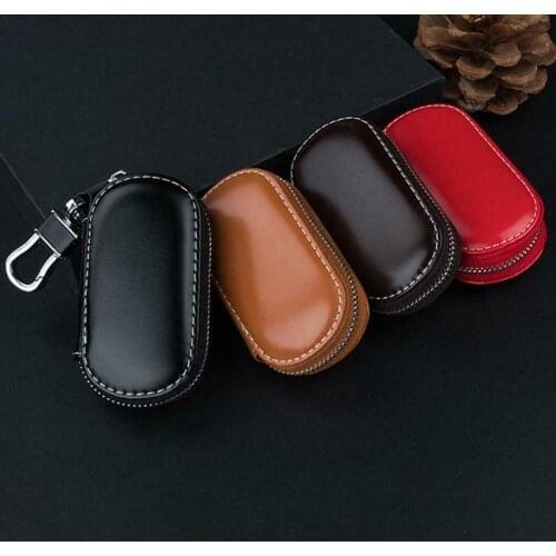 Universal Car Key Case Pack Leather Key Cover Holder Unisex Keychain Bag Case Zipper Creative Car Accessories