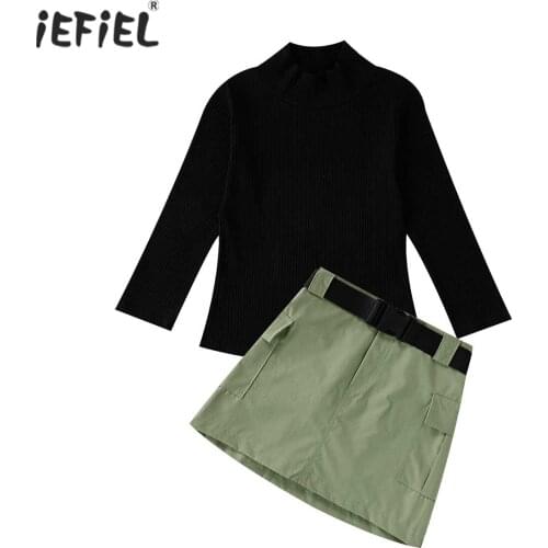 Spring Autumn Toddler Baby Girl Clothes Set Fashion Long Sleeve Knitted Tops A-line Skirt With Sash Kids Clothing Girls Outfits