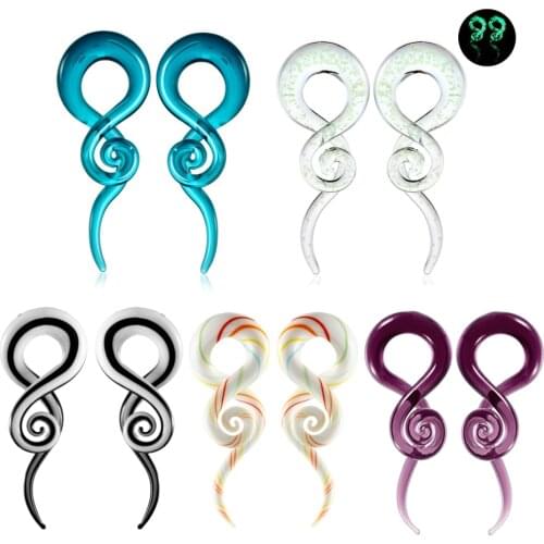 H-S Pair Glass Ear Spiral Taper Ear Weight Hanger Glass Twist Earring Gauges Stretching Expander Piercing Body Jewelry 5mm-14mm