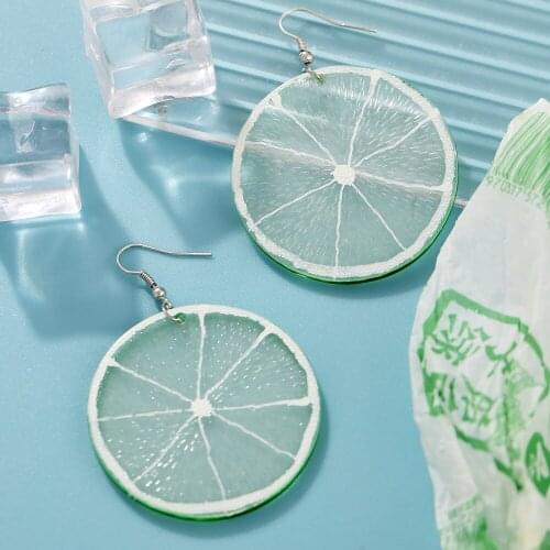 Korean Summer Style Fresh Lemon Dangle Earrings For Women Plant Resin Exaggerated Dangle Earrings Fruit Jewelry Earrings