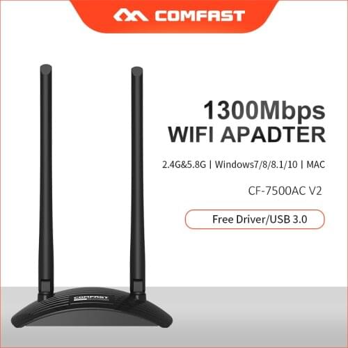 High Power 1300Mbps Dual Band USB Wifi AdaPter With 2*6dbi Antennas USB3.0 2.4g & 5.8g wireless Adaptor PC WIFI network LAN Card
