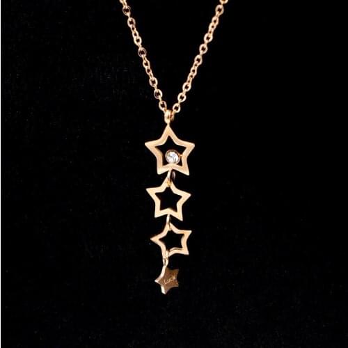Fashion OL Stainless Steel Love Luck Letter Star Crystal Pendant Necklace Rose Gold Color Women Female Wedding Party Gift
