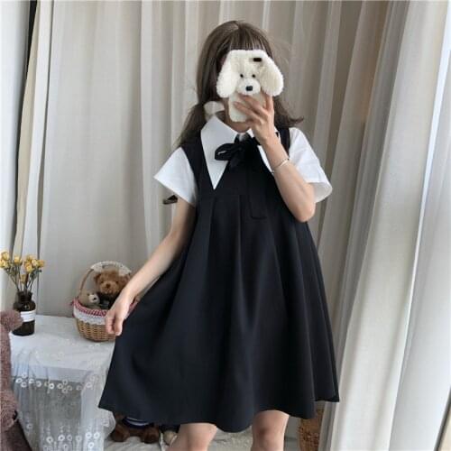 Summer dress womens new Japanese soft sister college wind small man bow shirt + dress student suit