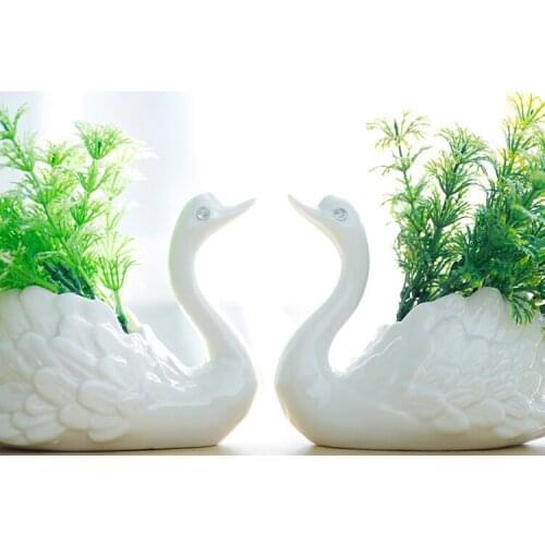 1PC Swan Pot Artificial Flowers Bonsai Desktop Decor Houseware Furnishing Decorative Simulation Plant Bonsai Wedding Home JL 261