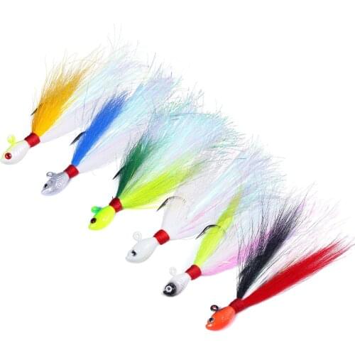 1Pcs Metal Jig Hook Bait Lead Hook 7g-42g Swim Jig Blade Bait with Deer Hair Feather Hook buzzbait Fishing Lures