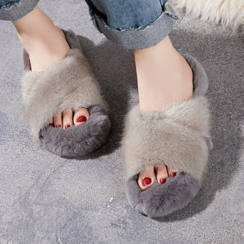 100% Mink Hair Slippers WomenS Household Rex Rabbit Slippers Womens Flat Slippers Female Fur Slippers