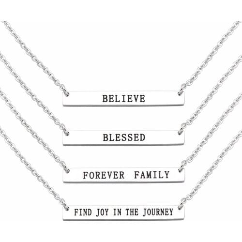 2017 New Fashion Jewelry Mantra Necklace Bar Letter Pendants Message Necklace Stainless Steel Inspirational Necklace