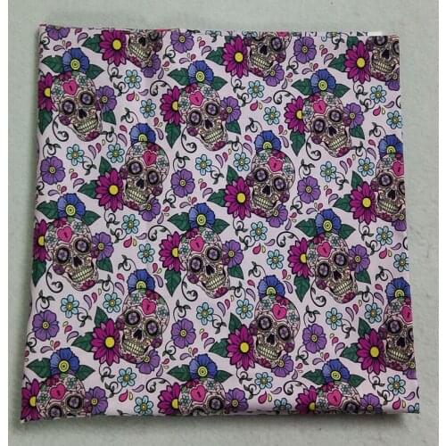 45x105cm Green Leaf Colorful Flower Skull Green Printed Cotton Fabric Floral Skull Fabric Patchwork Cloth Dress Home Decoration