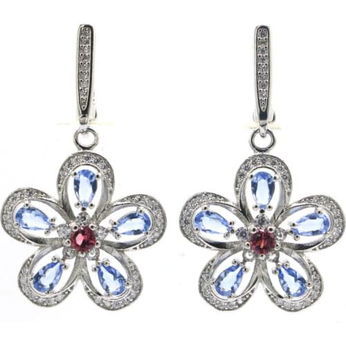 46x28mm Silver Earrings for Women Delicate Heart Shape Created Aquamarine Peridot White Zircon Jewelry Hot Selling