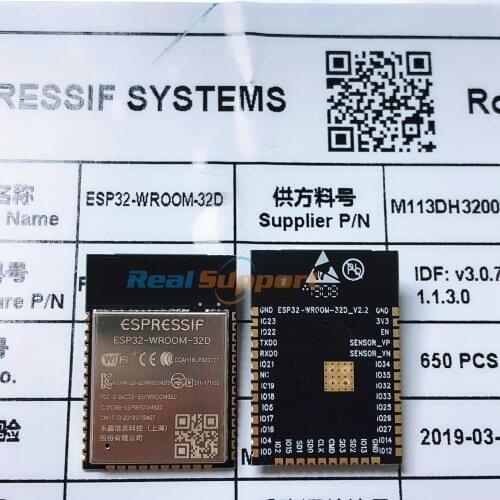 650PCS/REEL ESP32-WROOM-32D Wi-Fi+BT+BLE ESP32 Module 32Mbits 4MB Flash Memory Espressif Original better RF performance
