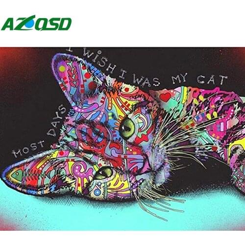 AZQSD Diamond Embroidery Colorful Cat Mosaic Rhinestones Diamond Art Painting Animal Cross Stitch Handicraft Home Decoration