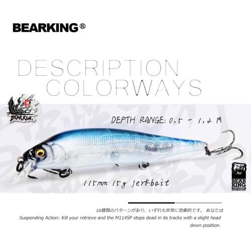 BEARKING 2019 Hot fishing lures, assorted colors, minnow crank 115mm 15g,Tungsten weight system wobbler model crank bait