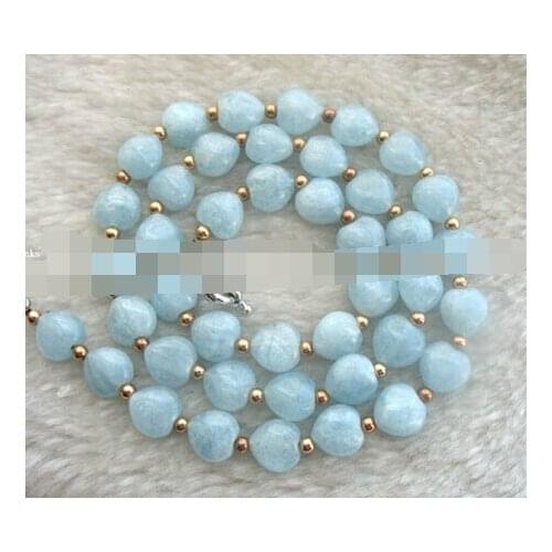 Free shipping 11.25 heart blue 10mm AA necklace