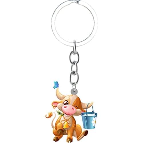 TAFREE Cow Cartoon Multi-shape Pattern Funny And Fashionable And Generous Keychain Epoxy Resin Keychain Jewelry Keychain