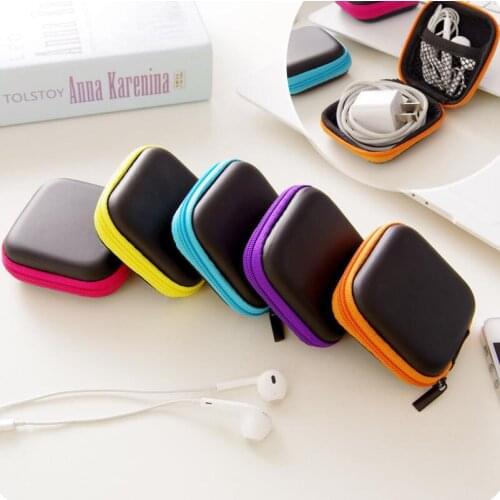 Headphone Case PU Leather Earbuds Pouch Mini Zipper Earphone box Protective USB Cable Organizer LX7299