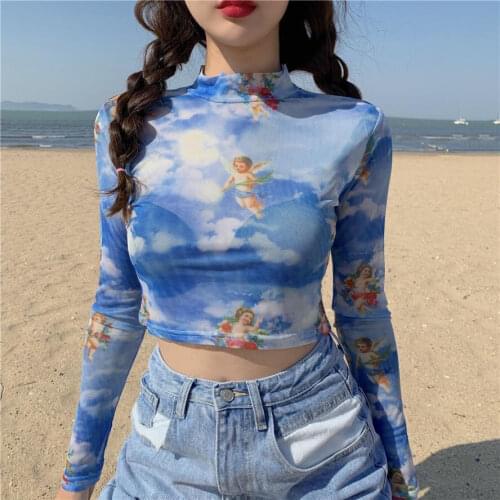 Cheap wholesale 2021 spring summer new fashion casual see through woman t-shirt lady beautiful nice women Tops female Ay1582