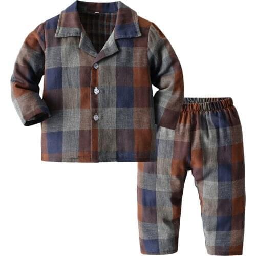 Tem Doger Baby Long Sleeve Pajama Set Comfortable And Good-Looking Home Wear Color Plaid Pants 2-Piece Sets