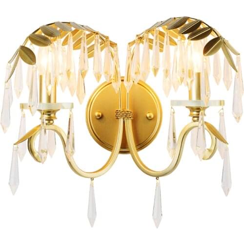 Crystal wall lamp American living room bedroom dining room wall lamp corridor leaf wall lamp bathroom light wall lights for home