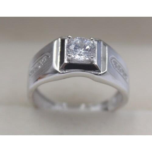 Pure 925 Sterling Silver Prong Set Bling Zircon Ring For Man Size from 5 to 12 WMR40