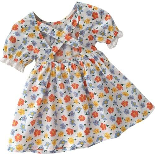 Korean Version Backless Dress Age For 1 - 8 Years Little Girls Print Cute Cotton Bohemian Dresses 2021 New Summer Kids Frocks