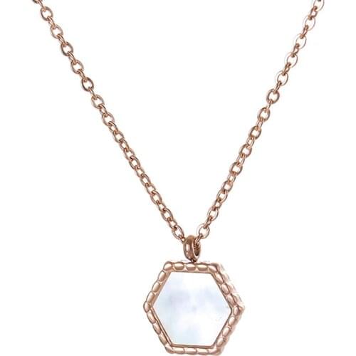 Stainless Steel Shell Stone Rose Gold Geometry Pendant Necklace Jewelry Women Fashion Minimalism Jewellery Gift For Him