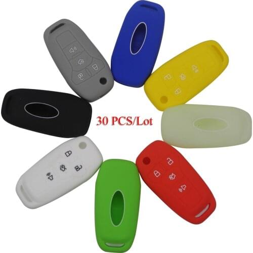 Kutery 30PCS/Lot Silicone Rubber Car Key Cover For Ford Mustang Fusion Fiesta Folding Remote Car Case Protecter 4Buttons