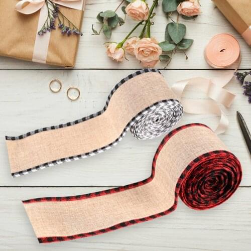 Printed Burlap Ribbons Grid Edge Christmas Tree Wreath Decor Christmas Lattice Ribbon For Gift Box Wrapping DIY Making Bows