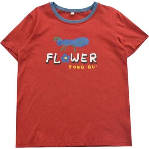 Summer Harajuku Funny Casual Women Cartoon Ant Print Loose T-shirt